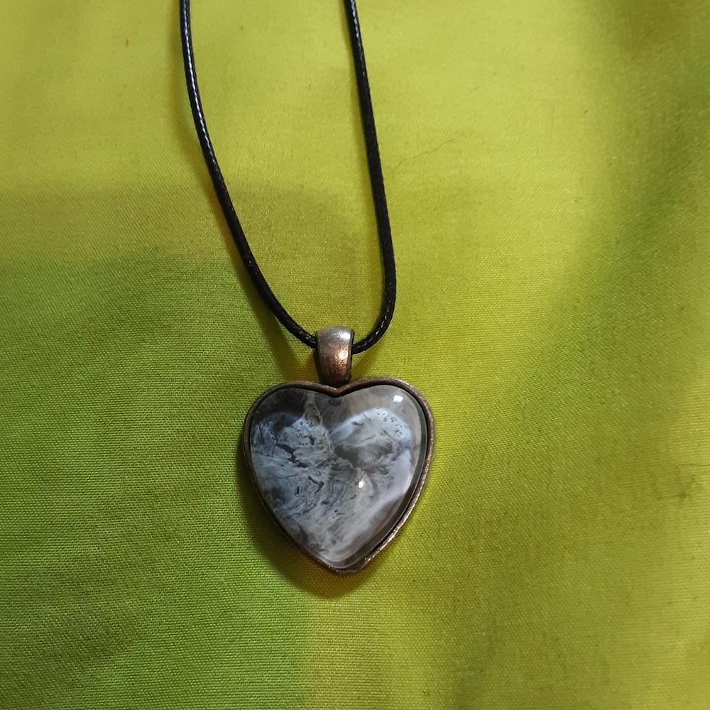 Heart-Shaped Silver and Black Pendant Necklace